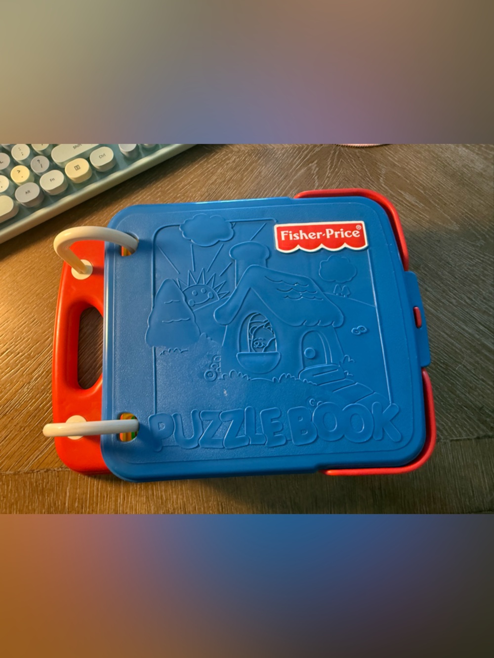 Vintage 1994 Fisher-Price Blue and Red Puzzle Book Carry Case